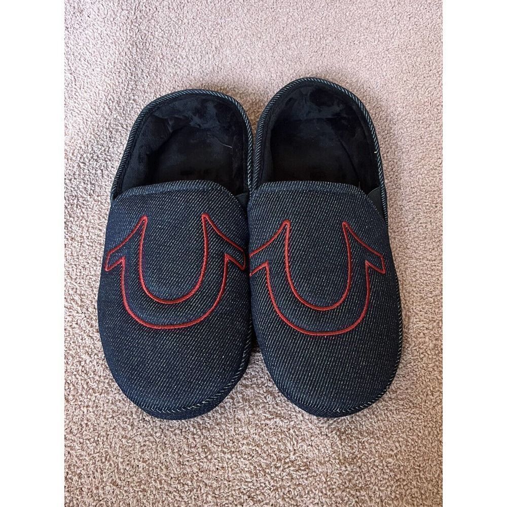 NEW MEN'S True Religion Slip On Soft Cushion DENIM BLUE SLIPPERS SIZE S ( 7-8)